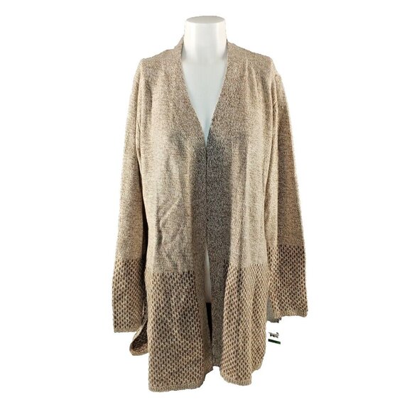 Karen Scott Sweaters - NWT Karen Scott Long Textured Cardigan Sweater LARGE(12-14) Pullover Tan Brown
